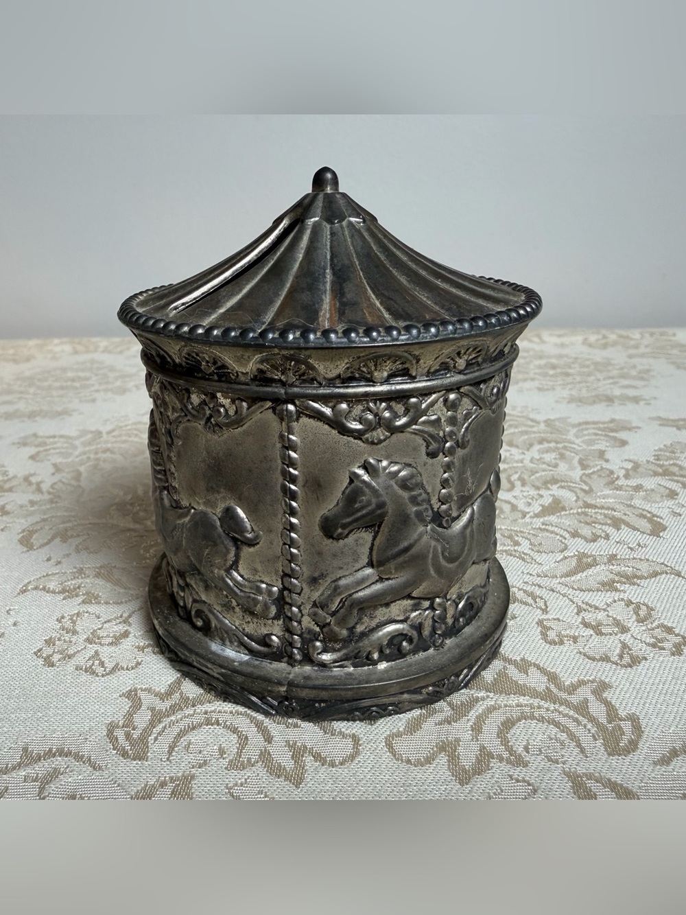 Vintage Carousel Leonard Silver Plated Bank READ